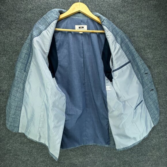 Joseph Abboud Sport Coat Mens Small Blue 100% Linen Plaid Jacket Blazer - Picture 4 of 16